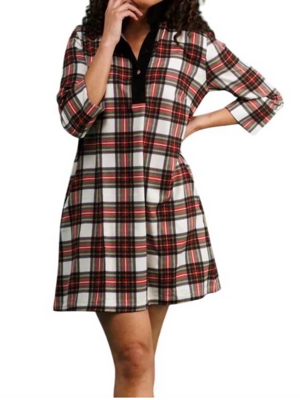 NWT Smith & Quinn Sophia Winter Tartan Plaid Henley Shift Mini Dress SZ M
